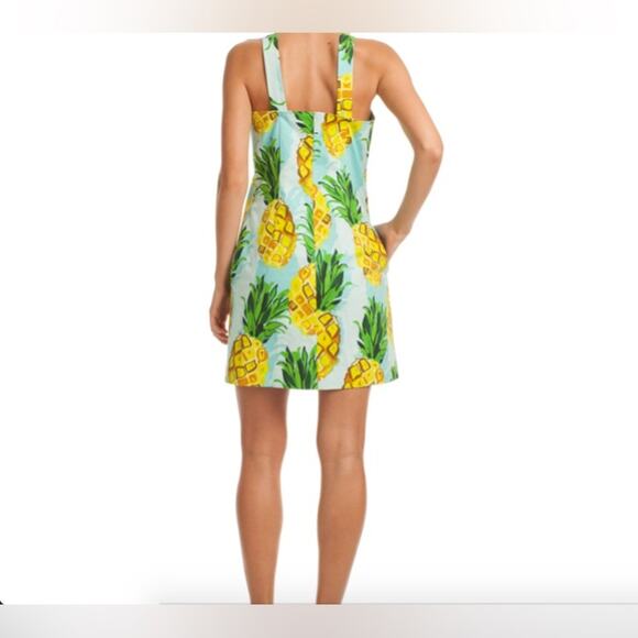 NWT Trina Turk Pineapple Mini Dress Size 2 Blue Yellow Cotton Vacation Summer - Picture 3 of 16